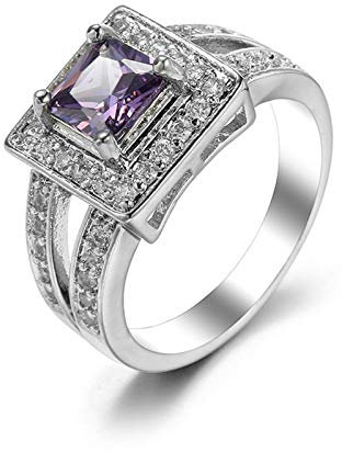 Banemi Mode Ringe Damen, Hochzeit Ring Versilberter Violett Zirkonia Prinzessinnenschnitt Damen Verlobungsring Größe 62 (19.7)