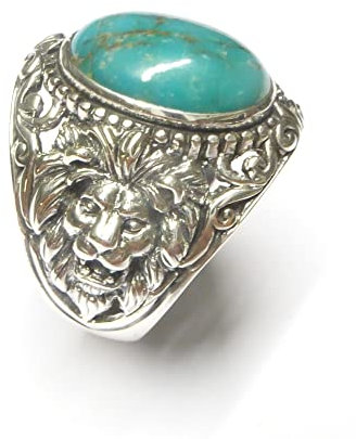 Herrenring Silber Steine Gr. 60 Motivring Löwe , echter Türkis Stein, aus Sterlingsilber massiv gearbeitet Schmuck Ringe Herren