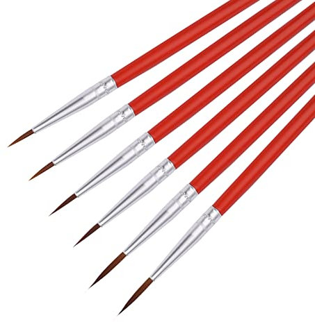 KINBOM 6 Pcs Miniature Detail Paint Brush Set, Fine Tip Paint Brush Miniature Painting Kit Brushes for Watercolor Acrylic Face Paint Nail Art Model Painting Line Drawing (Red)