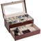 ProCase 2 Schichten Uhrenbox Schmuck Uhr Aufbewahrungsbox mit Glasdeckel, Uhrenkasten schmuckkästchen Uhrenkoffer 12 Fächer und 1 Schublade für Uhren, Ringe, Armbänder -Braun