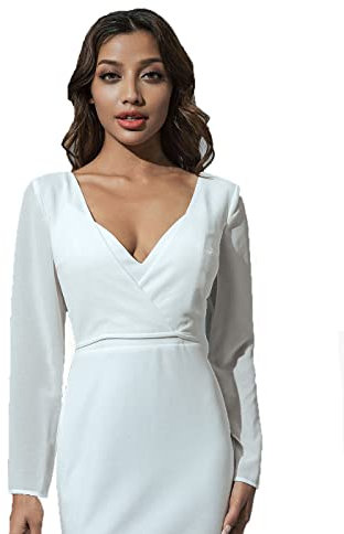 Unicra Bolero da sposa in chiffon, a maniche lunghe, in chiffon, accessori in pizzo, per donne e damigelle d'onore, bianco, XXL