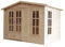 TIMBELA Gartenhaus Holz 6 m2 - H232 x 332 x 222 cm - Große multifunktionale Gartenhütte - Gerätehaus Holz Garten-Studio – Holzhaus Office im Garten - Grün bituminöse Schindeln M334FB+H334FBGREEN