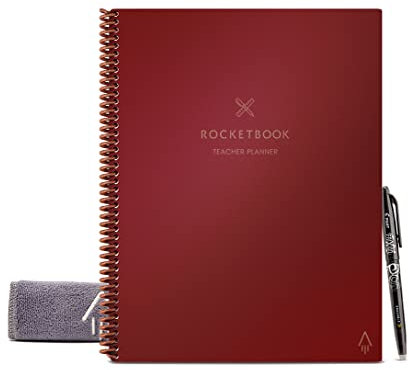 Rocketbook Wiederverwendbarer Lehrerplaner, scannbarer Planer, entworfen von Lehrern, Wochen-, Monats- und Jahreskalender, Unterrichtsplanungsvorlagen und Schüler-Dienstpläne, 24 Blatt,