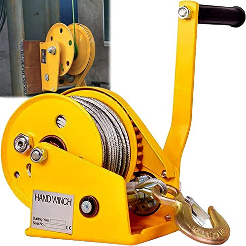 Handseilwinde Klein, Seilwinde Handseilwinde mit Bremse, Seilwinde Handwinde mit Drahtseil für Boot und Anhänger, Bootswinde - Stahlgetriebe, Gute Tragfähigkeit10m