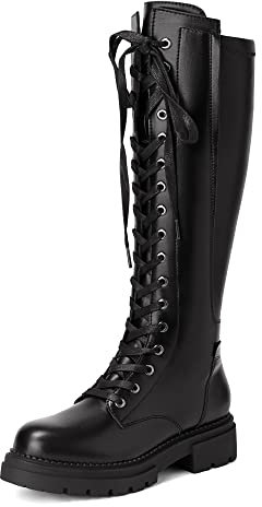 DREAM PAIRS Donna Stivali Alti al Ginocchio Stringate Scarpe Corte Caviglia Casual Boots Nero SDKB2203W-E Taglia 36 (EUR)