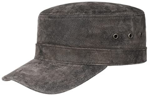 Stetson Raymore Pigskin Armycap - Military Urban Cap Herren/Damen - Sommercap aus Leder - One Size 55-61 cm - Ledercap Frühjahr/Sommer - Schirmmütze braun-schwarz One Size