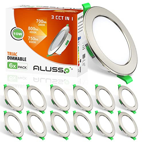 ALUSSO LED Einbaustrahler 230V 10W 800lm Deckenspots, Dimmbar Ultra flach Warmweiß/Neutralweiß/Kaltweiß Auswählbar Deckenstrahler, IP44 LED Einbauleuchten für Bad, Küche, Wohnzimmer, 12er Set