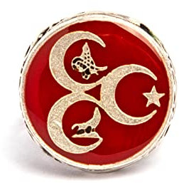 Gök-Türk Ring für Herren '3 Hilal' 3 Halbmonde Tugra Ay Yildiz Wolf - verstellbare Größe - rot