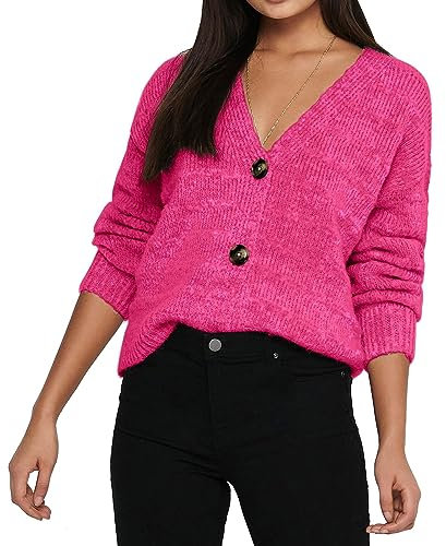 ONLY Onlcelina Life LS Cardigan Knt Noos Maglione, Viola Fucsia/Dettaglio: Melange, XL Donna