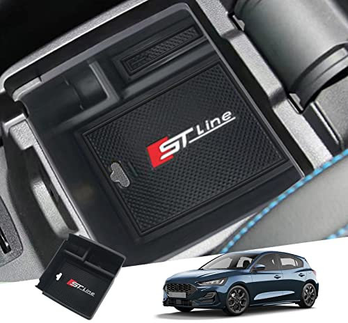 GAFAT Fo-rd Focus MK4 / Kuga MK3 ST Line 2018-2024 2025 Mittelkonsole Aufbewahrungsbox, Focus MK4 ST Line Kuga 3 Armlehne Organizer Tray Handschuhfach, Kompatibel mit Ford Focus MK4 Zubehör (Schwarz1)
