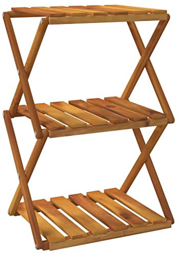 vidaXL Klappregal, Schuhregal mit 3 Böden, Standregal für Wohnzimmer Küche Flur Bad Balkon, Faltregal Badezimmerregal Bücherregal, Braun Massivholz Akazie