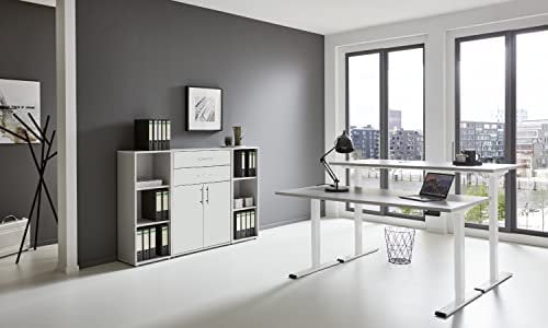 BMG Möbel e-Office Edition 13 in diversen Farben höhenverstellbar (Gestell: Weiß, Korpus-Front: Lichtgrau/Weiß Matt, Tischplatte: Lichtgrau, Abmessung Tischplatte: 138 x 67 cm)