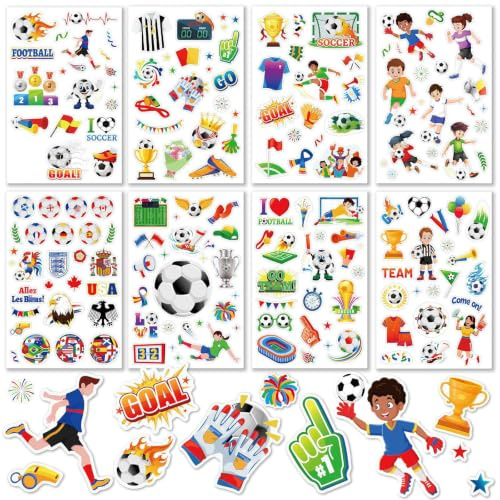 DPKOW 24 x Fußball Sticker zum Basteln Scrapbooking Bullet Journal, DIY Aufkleber für Fußball Party Deko Zubehör Fußballfan Fanartikel, Trophäe Flaggen Fußballer Sticker WM 2026 Basteln EM