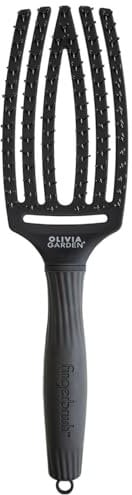 Olivia Garden Fingerbrush Care Iconic - Medium - Schwarz - Detangler Haarbürste mit Doppelten Nylonborsten für Sanftes Entwirren & Gesundes Haar