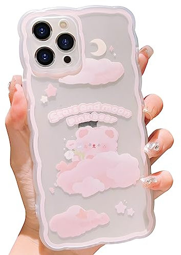 HZLFCZL Kompatibel mit iPhone 11 Pro Max Hülle Blumen Wolken Mond bär Aesthetic Handyhülle Kameraschutz Niedlich Muster Mädchen Frauen Kawaii Weich TPU Transparent Case for iPhone 11 Pro Max-Rosa
