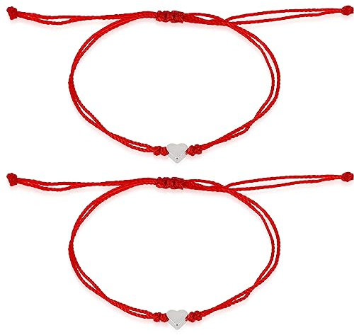 Yolev 2 Stücke Rote Seil Armbänder Frauen Verstellbares Herz Glücksarmband Geflochtenes Armband Doppelschicht Männer Frauen Freundschaft Schutz Armband Schmuck Zubehör