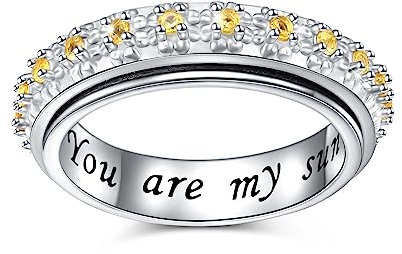 Sie sind mein Sonnenschein Sterling Silber Daisy Ringe für Frauen Mädchen Angst lindern ADHS Fidget Spinner Ring Größe 8