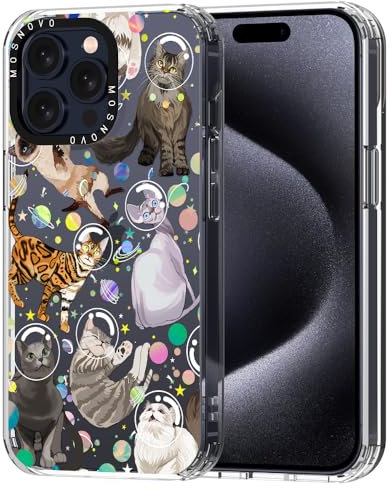 MOSNOVO für iPhone 15 Pro Max Hülle – Durchsichtige, schlanke, stoßfeste TPU+PC-Handyhülle, [6,6 Fuß Fallschutz/Anti-Abziehen] - Weltraumkatze