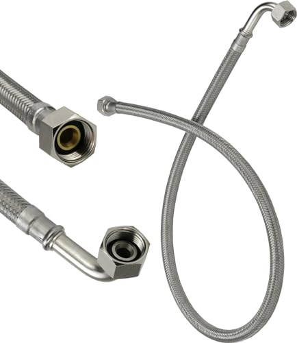 TWaLa Panzerschlauch 0,8m Flexschlauch 3/8 Zoll IG x 3/8 Zoll IG 90° Bogen KTW-A Edelstahlumflechtung Trinkwasserfilteranlage Küchenarmatur Geschirrspüler Schlauch Verlängerung Zulauf Spülkasten
