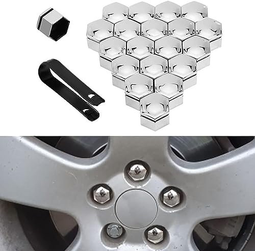 StRoux Voiture Capuchons D'éCrou De Roue pour Peugeot 108 208 308 T7 T9 3008, Hexagonal Boulon de Roue Cache-écrous Couvercle Antipoussière Protecteurs avec Outil DeRetrai,B/Silver-17mm