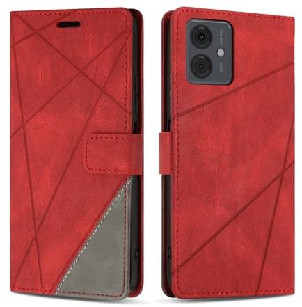 SONWO Handyhülle für Moto G14 Hülle, Premium PU Leder Handyhülle Wallet Silikon Schutzhülle Klapphülle für Moto G14, Rot