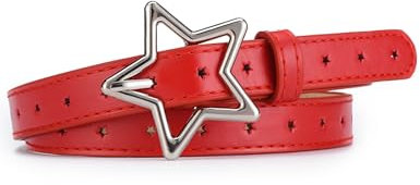 Kiench Mädchen Ledergürtel mit Stern Schnalle Kinder PU Leder Gürtel Rot Hüftumfang 60-85cm = Gesamtlänge 93cm