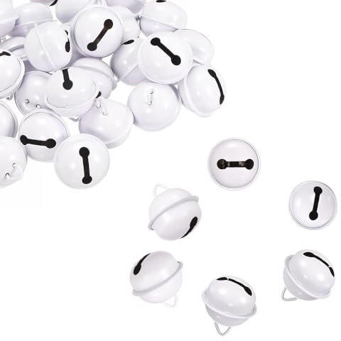 30 Stück weiße Glöckchen aus Metall, runde Glocken, Bastelglocken, kleine Glocken, farbige Weihnachtsglocken für Weihnachten, Windspiele, Schmuck, Ornamente, Urlaub, Zuhause, Party-Dekoration