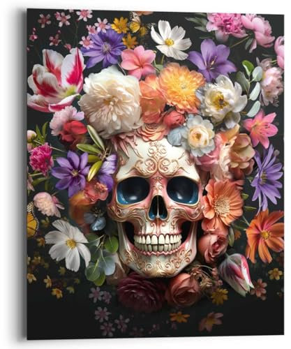 REINDERS Wandbild, Floral Skull, Küche, Bilder, Wanddeko, Room Decor, MDF, Rosa, 50x40cm