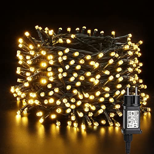 PhilzOps Guirnalda Luces Decoracion Navideñas, 50m 500 LED Cadena de Luces Exterior Impermeable 8 Modos con Enchufe Luces de Arbol de Navidad para Interior Festival Boda Fiesta Patio, Blanco Cálido