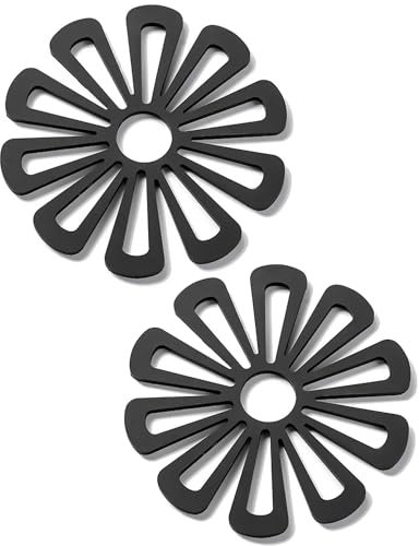 2 Pcs Silicone Trivets for Hot Pans,Heat Resistant Mats for Kitchen Cooking Dining(Black)