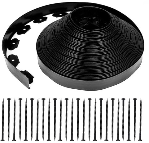 WISD Bordure de Jardin en Plastique 32 mètres avec 150 Piquets d'ancrage Bordurette de Jardin Flexible Hauteur 50mm,Noir