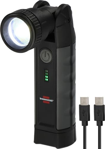 Brennenstuhl Lampe de poche LED professionnelle TL 1000 ACW (lampe de travail 1000 lm avec durée d'éclairage max. 12 h, aimant, batterie remplaçable, chargement sans fil, câble USB C)
