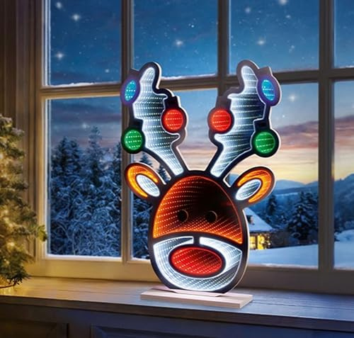 Premier 60cm Standing Stag Head Infinity Light – LED Christmas Reindeer Decoration with 3D Tunnel Illusion – Festive Light-Up Stag Figure for Indoor Christmas Décor and Winter Displays