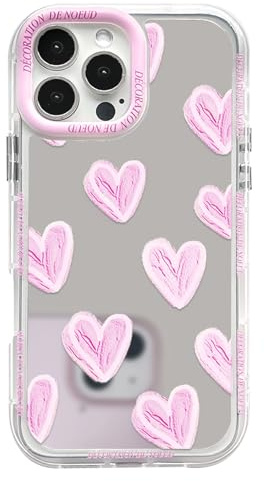 NITITOP Coque pour iPhone 16 Pro Miroir Amour Coeur, Rose Foncé | pour Femmes Filles, Mignon Brillant Design, Cadre Coloré, Cadre de Caméra Coloré, Antichoc Étui