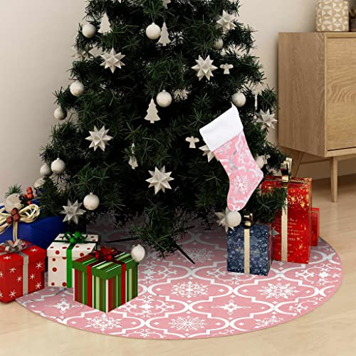 Jupe de Sapin de Noël, Jupe d'arbre de Noël Tapis Cache Pied de Sapin de Noël Jupe de Sapin de Noël de Luxe avec Chaussette Rose 150 cm Tissu
