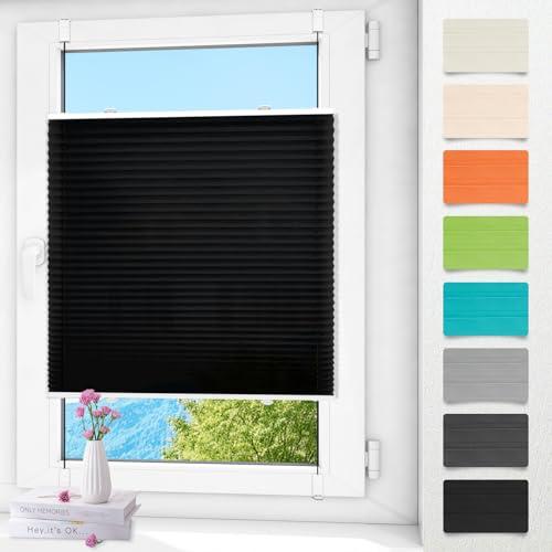 Plissee ohne Bohren klemmfix Schwarz 35x130cm Plisseerollo mit Klemmträger Blickdicht easyfix Jalousie Rollo für Fenster und Tür