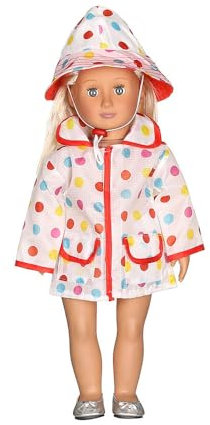 Codulu Puppenkleidung für 18 Zoll amerikanische Puppe, Gepunkteter Regenmantel mit Hut, Outfits, Zubehör für 43–46 cm große Mädchenpuppen, Babypuppen, 2-teilig/Set
