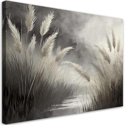 Feeby Bilder - Foto Geschenk - Gras Natur Botanik Grau - 120x80 cm XXL 1tlg - Leinwandbilder Wohnzimmer - Wandbild über dem Bett - Bild Schlafzimmer - Aesthetic Zimmer Deko - Modern Pictures