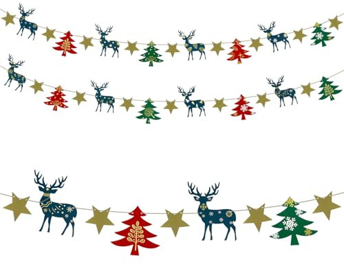 Oblique Unique Weihnachten Girlande Rentier Sterne Tannenbäume Hänge Deko Banner für Weihnachten Winter