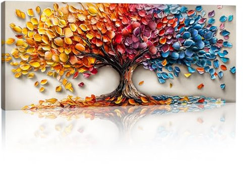 Grande Stampa su Tela Con Cornice Alberi in Fiore Arancione e Rosso Astratto Quadri Moderni Paesaggio Naturale Immagine Pittura su Tela Soggiorno Camera da letto Ristorante Decorazione Murale 120x50cm