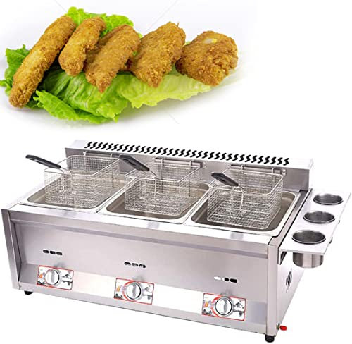 LYDBMYT Freidora Comercial de Gas de Acero Inoxidable para el hogar con Cesta extraíble, Ideal para restaurantes de Comida rápida y Bares (TriplePot)