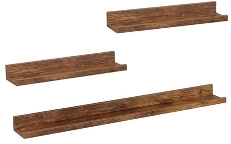 WOLTU Étagère Murale, Étagère Flottante, Lot de 3, avec Rebord, Décoration Murale pour Cadre Photo, dans Salon, Bureau, Chambre, Cuisine, Marron Rustique