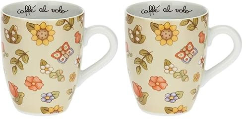 THUN - Porcellana Mug Fiori e Girasoli Country, 300ml (Confezione da 2)