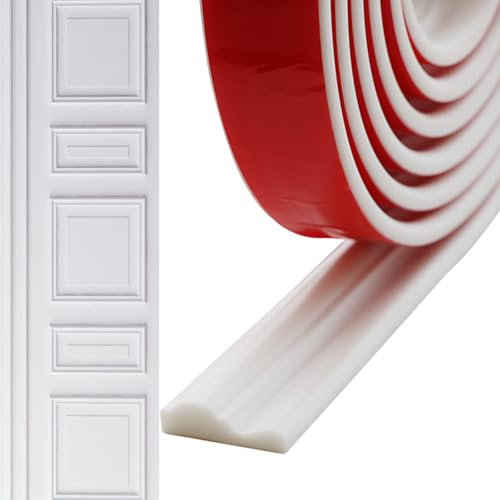 Moulure Murale Garniture Murale Autocollante Moulure Adhesive à Décoller et à Coller Blanc Décoration Murale pour Carrelage, Miroir, Plafond, Sol, Panneau, Armoire (2.7cm*5)