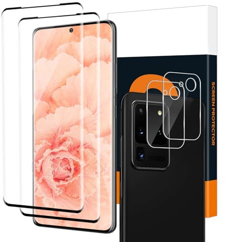 Carantee 2+2 pièces Verre Trempé pour Samsung Galaxy S20 Ultra 5G, avec Caméra Arrière Protecteur, 3D vitre protection pour S20 Ultra, Incassable Haute Sensibilité Haut Définition protection écran