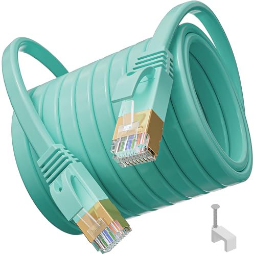Cable LAN de 20 metros, cable de red Cat 7, 20 m, plano, cable de internet, cable de conexión de alta velocidad, Gigabit 10000 Mbit/s, 600 MHz, FTP, 20 clips, cable Ethernet para router módem