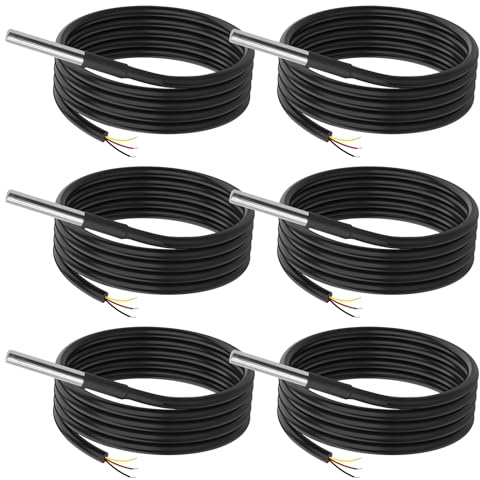 AYWHP Temperatursensor 5 m Kabel Wasserdicht Temperaturfühler Digitaler Edelstahl Temperatursensor temperaturfühler kompatibel mit Arduino und Raspberry Pi（6 Stück）