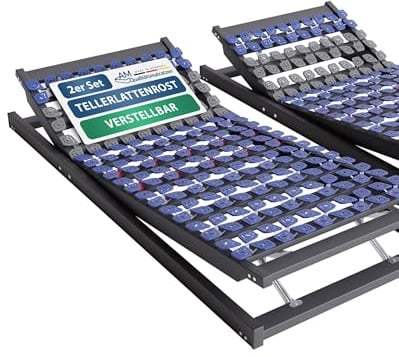 AM Qualitätsmatratzen 7 Zonen Tellerlattenrost 160x200 verstellbar bis 130 kg mit 80 Tellern - Made in Germany - Punktelastisches Tellerlattenrost Kopf und Fußteil verstellbar 160x200
