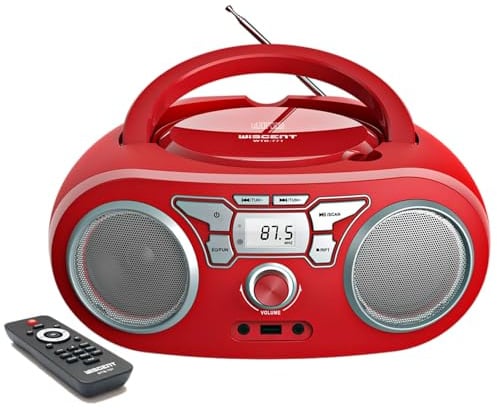 Radio CD Reproductor de CD portátil CD MP3 con Bluetooth, USB, Radio FM, Entrada Auxiliar,Sistema estéreo CD Boom Box