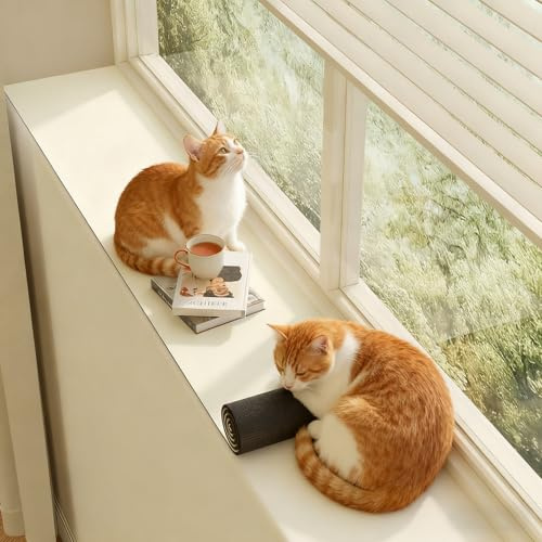 CHZFFD Leather Window Sill Protector, Narrow Window Sill Mat Dog Cat Perch Bench, Solid Color/Floral WindowSill Decor Capping Anti-Slip Pad with Non Slip Bottom(A,Lxw 150x20cm)